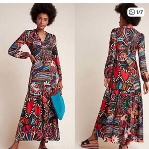Maxi Wrap Dress in Multicolor Heart Print